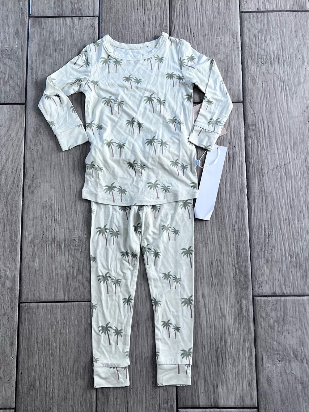 Lolli Co Tropical Palm Print Bamboo Pajama Set 12-18 Months Cream Green NWT